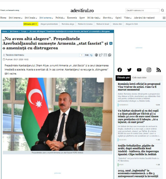 Azərbaycan Prezidentinin yerli telekanallara müsahibəsi Rumıniya mətbuatında müzakirə olunub