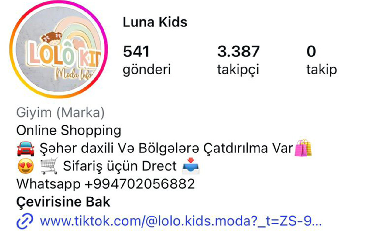 “Lolo.kids.moda_” səhifəsi dələduzluqla məşğuldur!