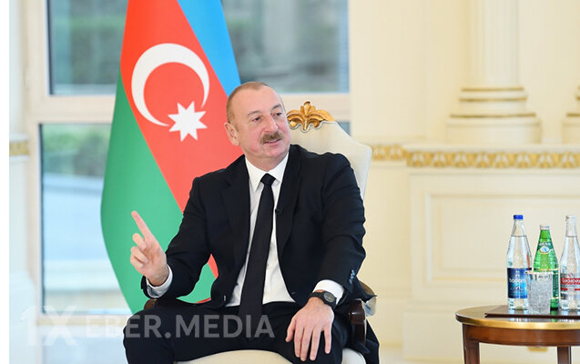 Prezidentin müsahibəsi dünya mediasının diqqət mərkəzində - Fotolar