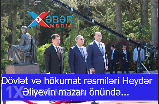 Dövlət və hökumət rəsmiləri Heydər Əliyevin məzarı önündə...-VİDEO