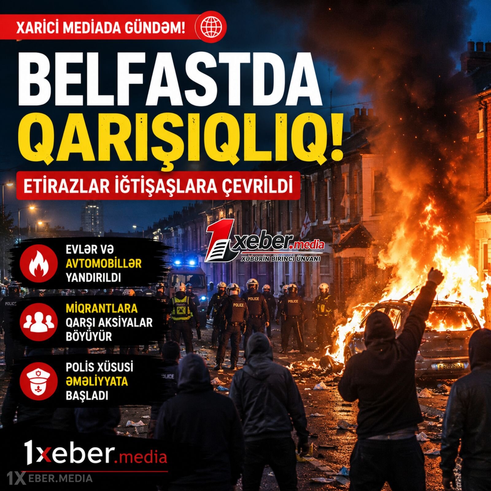 Belfastda etirazlar iğtişaşlara çevrildi: Evlər və avtomobillər yandırılıb
