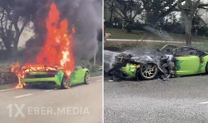 Milyonluq "Lamborgini" yolda yanıb kül oldu