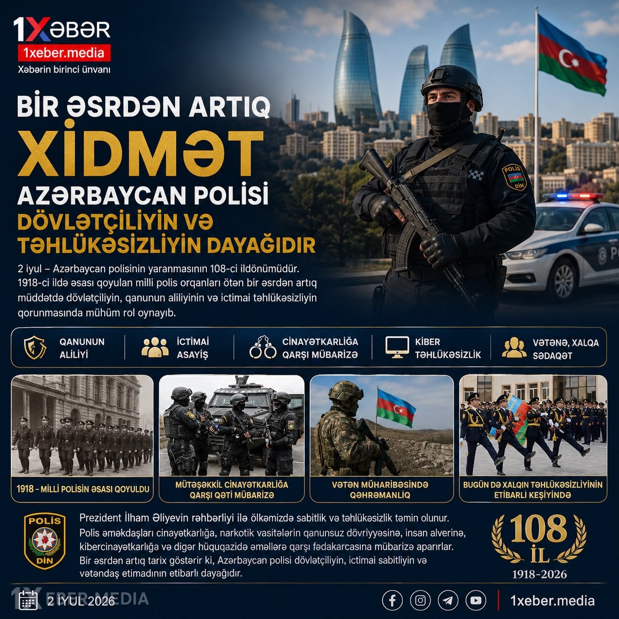 Bir əsrdən artıq xidmət: Azərbaycan polisi dövlətçiliyin və təhlükəsizliyin dayağıdır