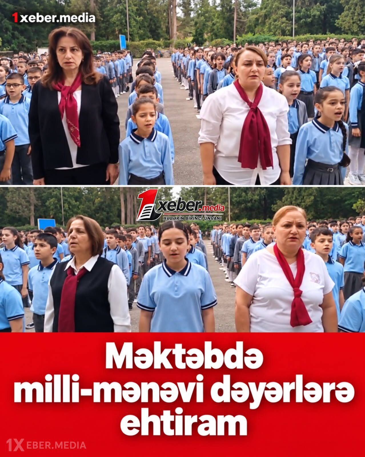Naftalanda məktəblilər müəllimləri ilə birlikdə Dövlət Himnini səsləndiriblər - VİDEO